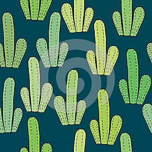 Cactus pattern with navy blue background