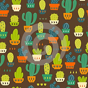 Cactus Pattern / Seamless Background with Cactus and Succulent