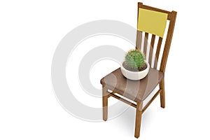 Cactus plant on chiar.3D illustration.