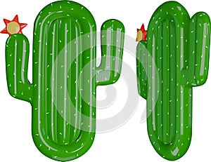 cactus pool float. cactus shaped pool raft. isolated inflatable mattress top and side view