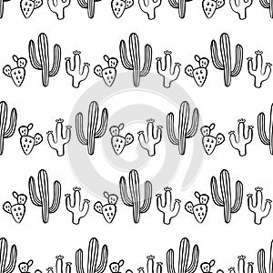 Cactus Seamless Pattern Cacti Doodle Background