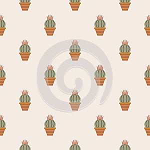 Cactus seamless pattern. Cute cacti in boho style.