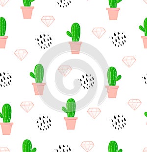 Cactus seamless pattern. Fun summer background. Trendy plant