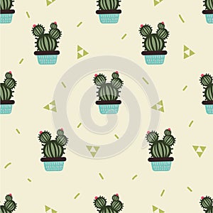 Cactus seamless  pattern in light yellow background