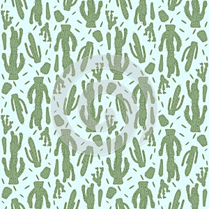 Cactus seamless pattern. Mexican exotic plant endless background. Nopal loop cover. Vector hand drawn illustration