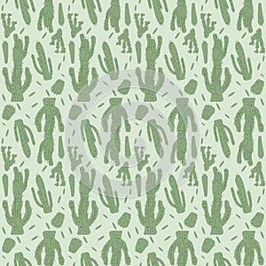 Cactus seamless pattern. Mexican exotic plant endless background. Nopal loop cover. Vector hand drawn illustration