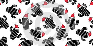 Cactus seamless pattern vector Christmas Santa Claus hat Desert botanica flower garden plant summer scarf isolated repeat wallpape