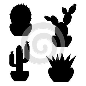 Cactus set. Black silhouette. Vector illustration