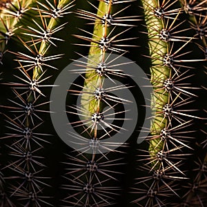 Cactus showcasing its green surface covered in sharp symmetrical