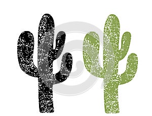 Cactus silhouette. Grunge cactus on old paper texture background illustration