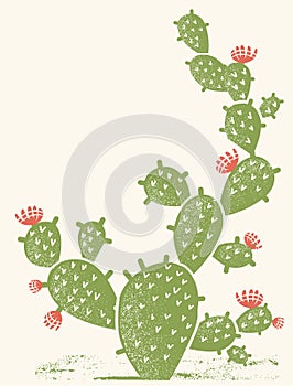 Cactus silhouette. Vintage green cactus background on old paper textute illustration