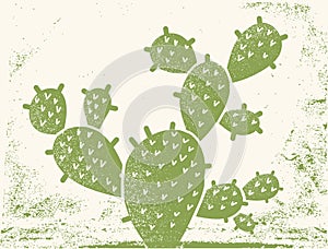 Cactus silhouette. Vintage green cactus on old paper textute background illustration