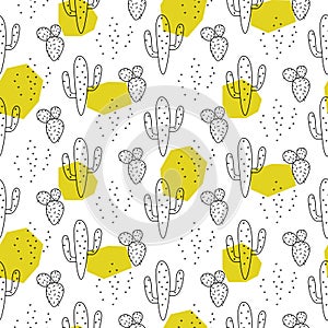 Cactus simple line green spots coloring style vector pattern.