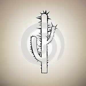 Cactus simple sign. Vector. Brush drawed black icon at light bro