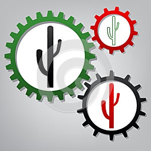Cactus simple sign. Vector. Three connected gears with icons at