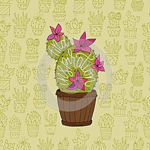 Cactus succulents vector illustration with handdrawn lettering quote.