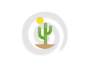 Cactus and sun in desert for logo photo