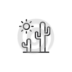 Cactus and sun outline icon