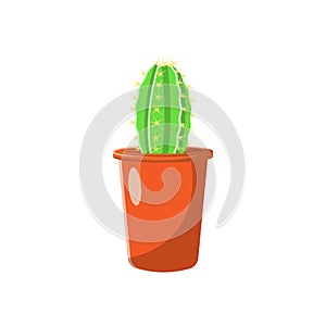 Cactus in Vase Flat Illustration. Clean Icon Design Element on Isolated White Background