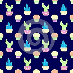 Cactus vase seamless pattern