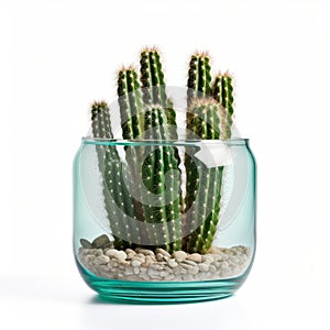 Cactus In Vase On White Background - High Resolution Stock Photo