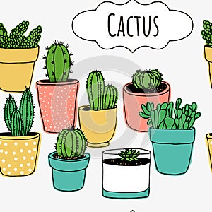 Cactus vector illustration, sketchbook cover with hand drawn cactus