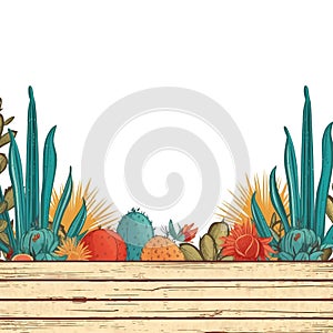 Cactus And Wooden Boards