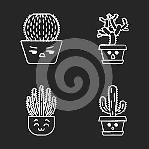 Cactuses chalk icons set