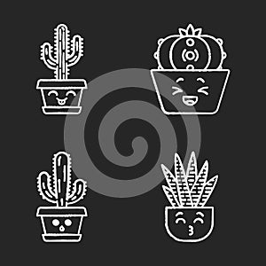 Cactuses chalk icons set