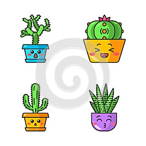 Cactuses cute kawaii vector characters