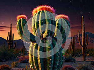 Cactuses in the Desert at night