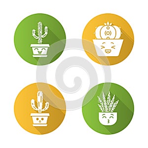 Cactuses flat design long shadow glyph icons set