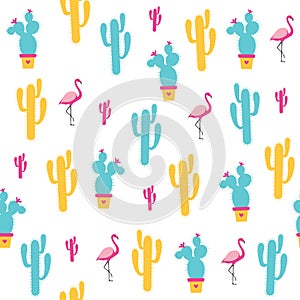 Cactuses seamless pattern on a white background.
