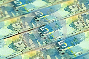 CAD. Canadian currency background. Closeup photo. Dollars of Canada. Ottawa