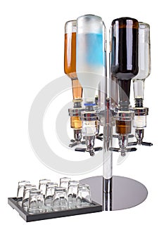Caddy Liquor Dispenser With Liquor Bottles And Shot Glasses
