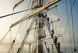Training of cadets climbing the rigging. photo