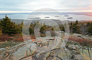 Cadillac Mountain sunset view of Bar Harbor