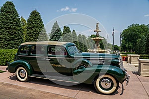 A 1937 Cadillac parked outside the Broadmoor Resort in Colorado Springs, Colorado