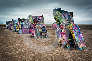 The Cadillac Ranch, along Historic Route 66 in Amarillo, Texas.