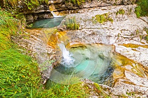 Cadini of Brenton, Sospirolo, Italy with azure clear water and m