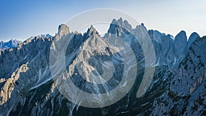 Cadini mountain group with Cima Cadin di NE, Cima Cadin di San Lucano, Cima di Croda Liscia and Torre Siorpaes as seen