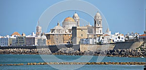 Cadiz Cathedral view from the water. Spain.