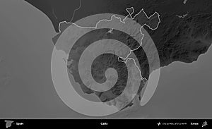 Cadiz highlighted, Spain. Grayscale