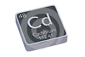 Cadmium Cd chemical element of periodic table isolated on white background. Metallic symbol of chemistry element
