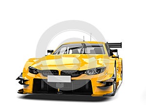 Cadmium yellow modern super car - front view closeup shot