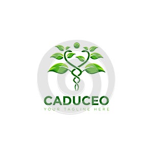 Caduceo logo, creative Plant snake vector photo
