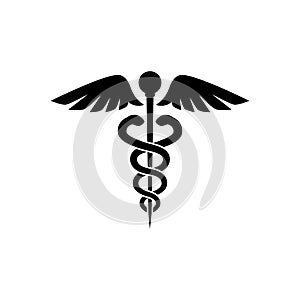 Caduceus black isolated vector icon. Symbol of medicine icon.