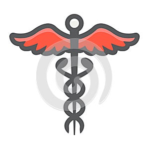 Caduceus filled outline icon, medicine healthcare