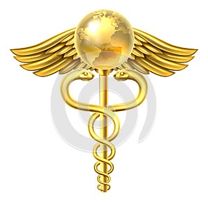 Caduceus Globe Medical Symbol Concept