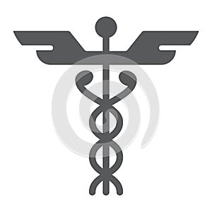 Caduceus glyph icon, medical and hospital